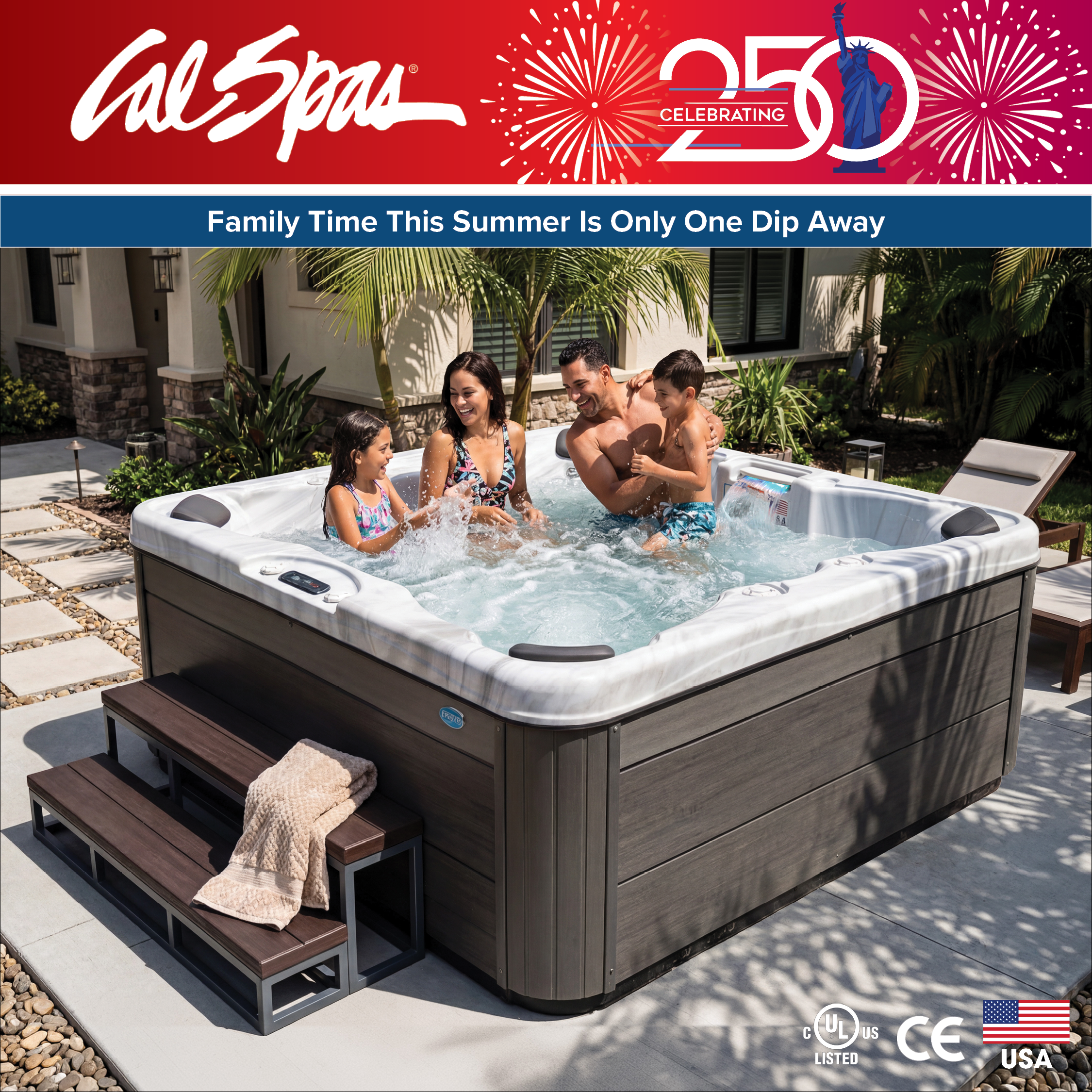 Calspas hot tub being used in a family setting - Jacksonville